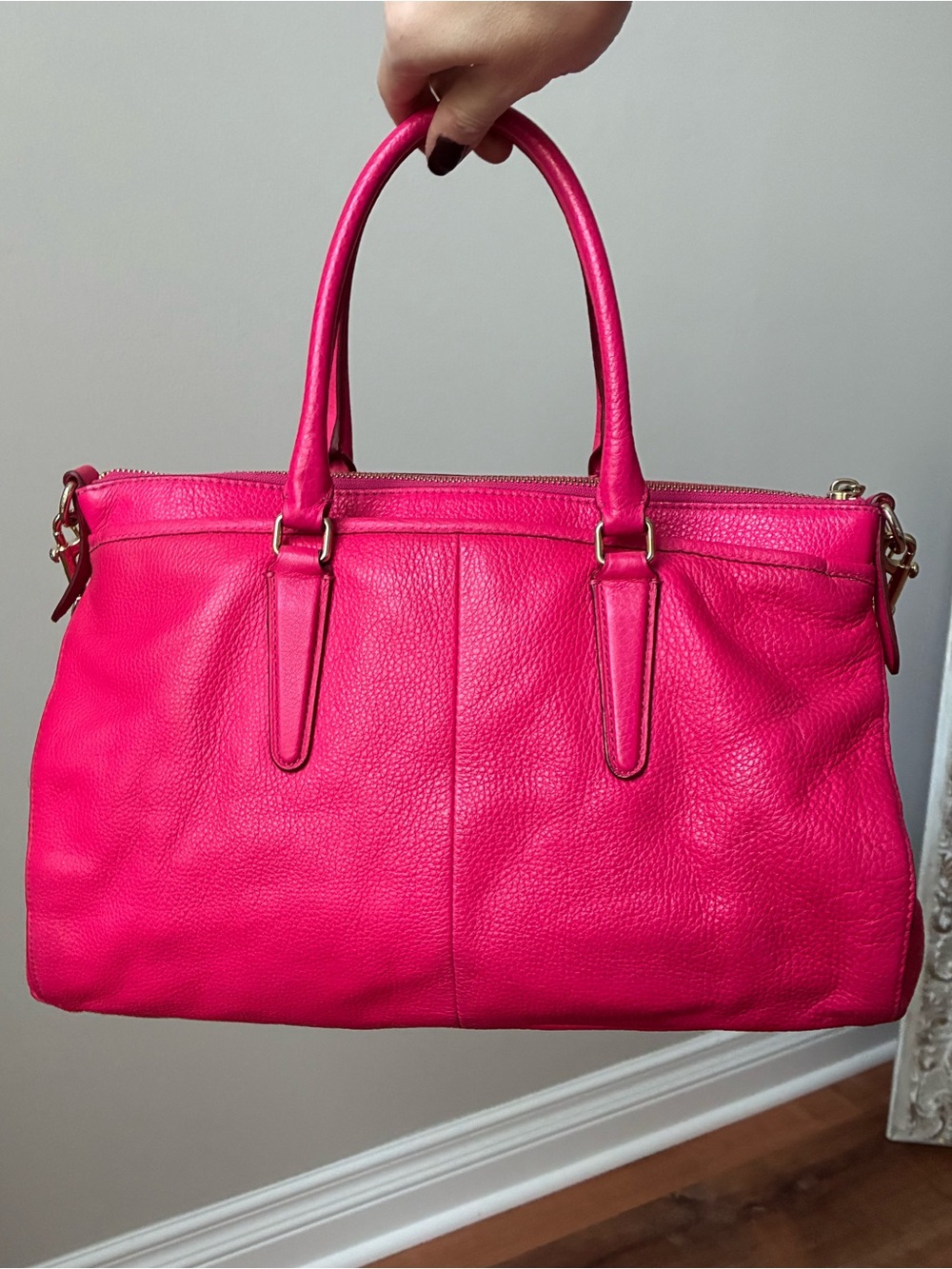 Coach Pink Pebbled Leather Satchel with Rainbow Chain EUC - Picture 3 of 16